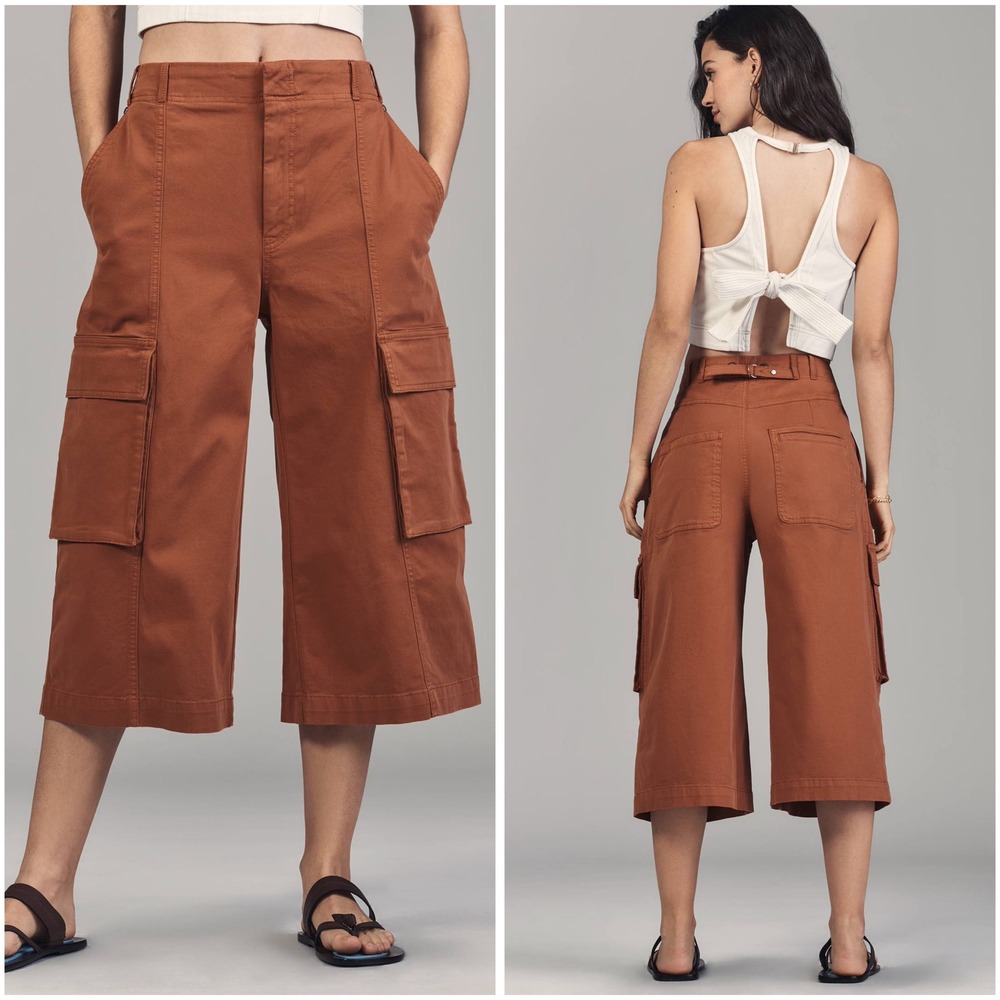 Maeve Cargo Long Bermuda Shorts Rust Orange Culottes Wide Leg Crop Pants Size 6